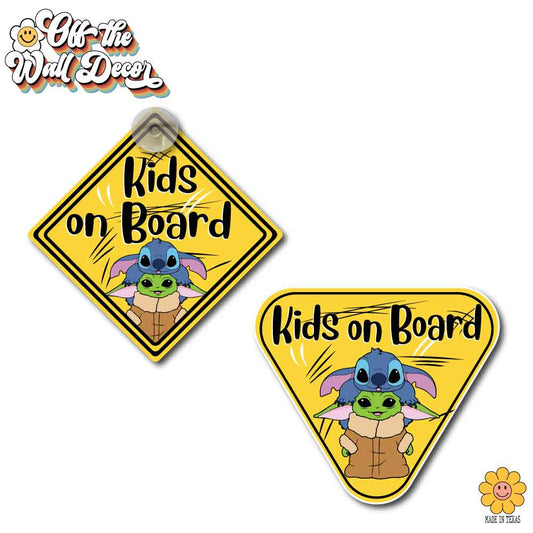 Grogu & Stitch | Kids on Board | Suction Cup Sign, Magnet OR Vinyl Decal Sticker