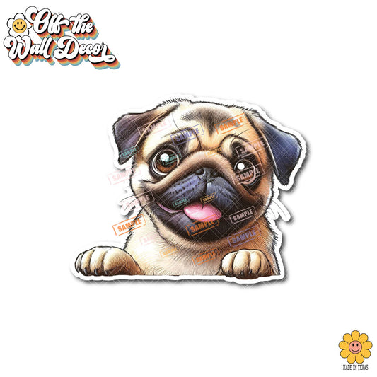 Peeking Pug | Car/Truck Sticker, Automotive Decals, Car Bling Stickers and Decals, Pet Cat Dog Decal for Window