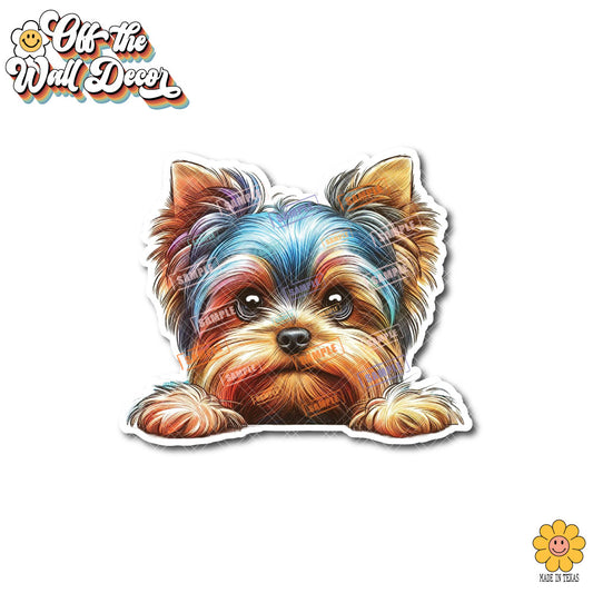 Peeking Yorkie | Car/Truck Sticker, Automotive Decals, Car Bling Stickers and Decals, Pet Cat Dog Decal for Window