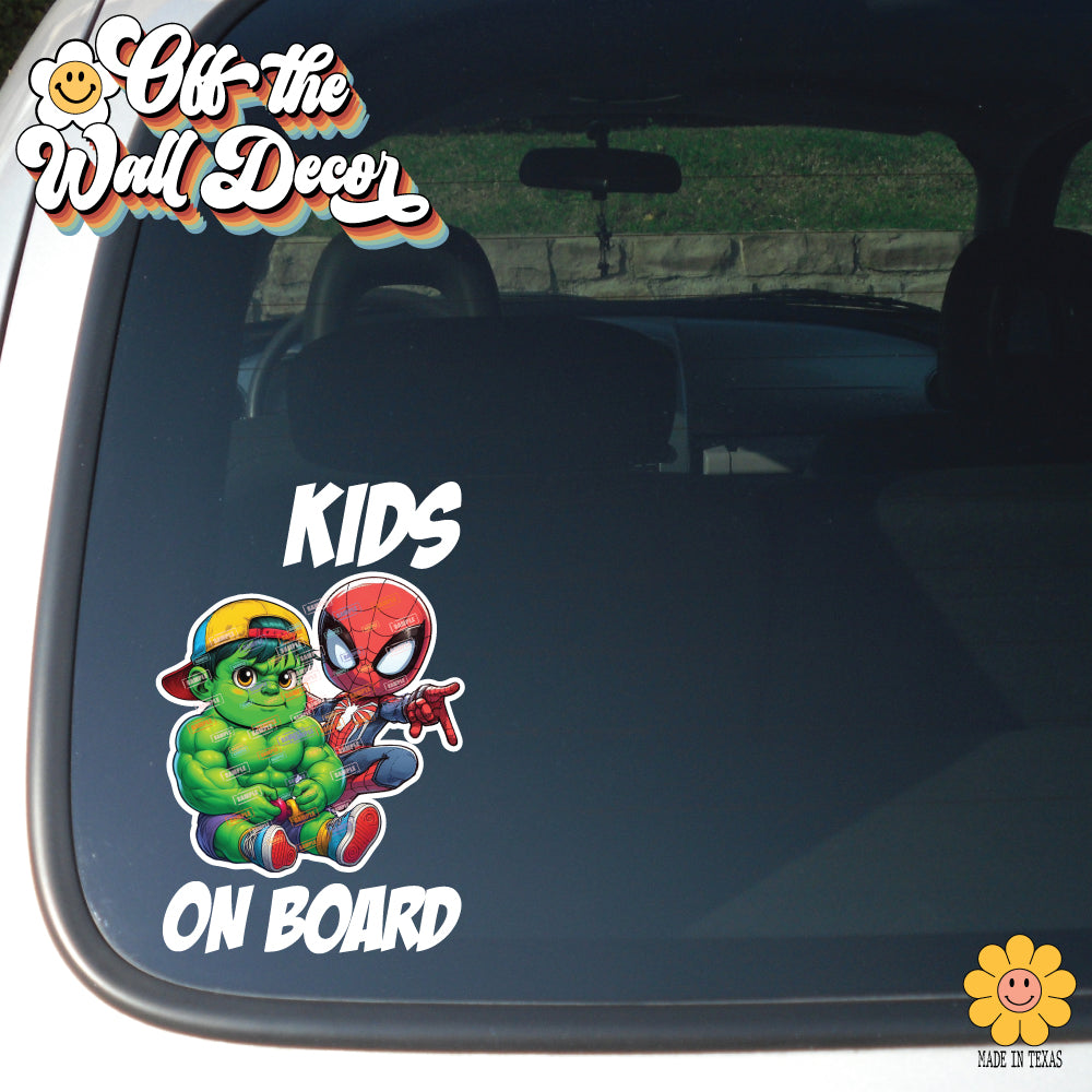 Hulk & Spidey | Kids on Board | Suction Cup Sign, Magnet OR Vinyl Decal Sticker