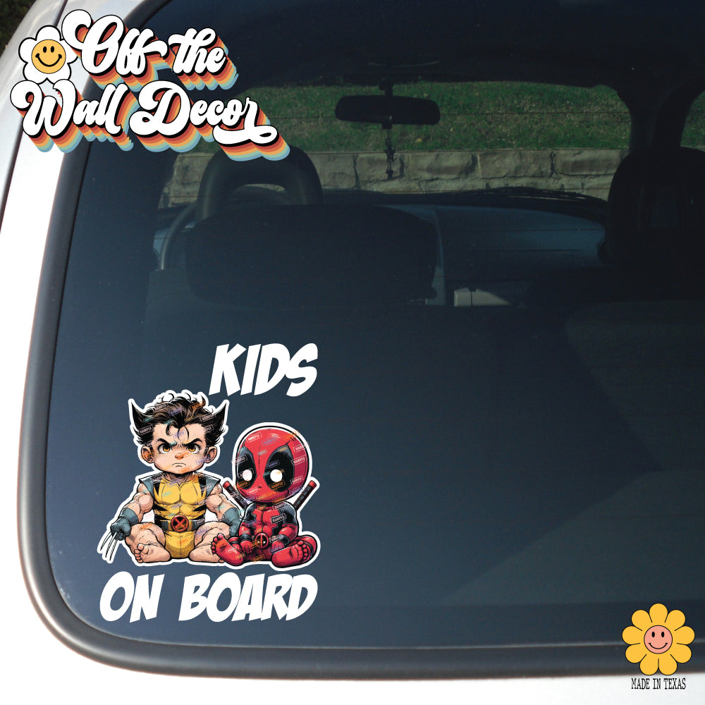 Wolverine & Deadpool | Kids on Board | Suction Cup Sign, Magnet OR Vinyl Decal Sticker