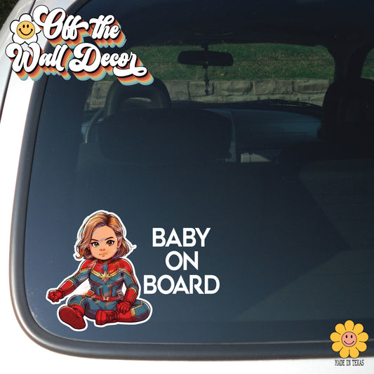 Little Captain Marvel | Baby on Board | Vinyl Decal Sticker