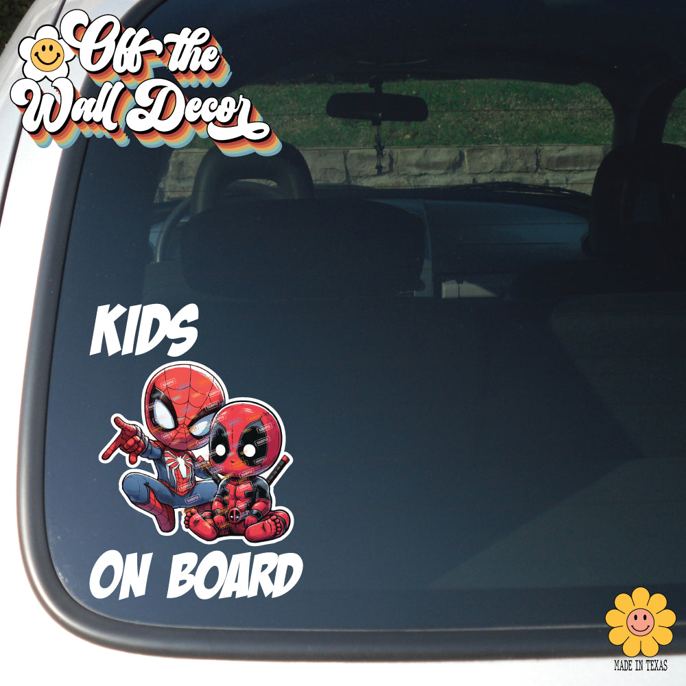 Deadpool & Spidey | Kids on Board | Suction Cup Sign, Magnet OR Vinyl Decal Sticker