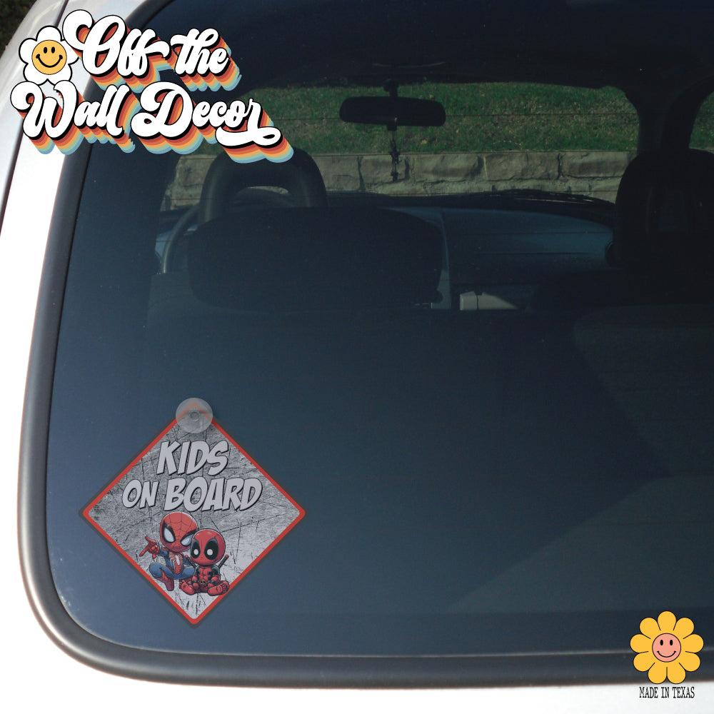 Deadpool & Spidey | Kids on Board | Suction Cup Sign, Magnet OR Vinyl Decal Sticker