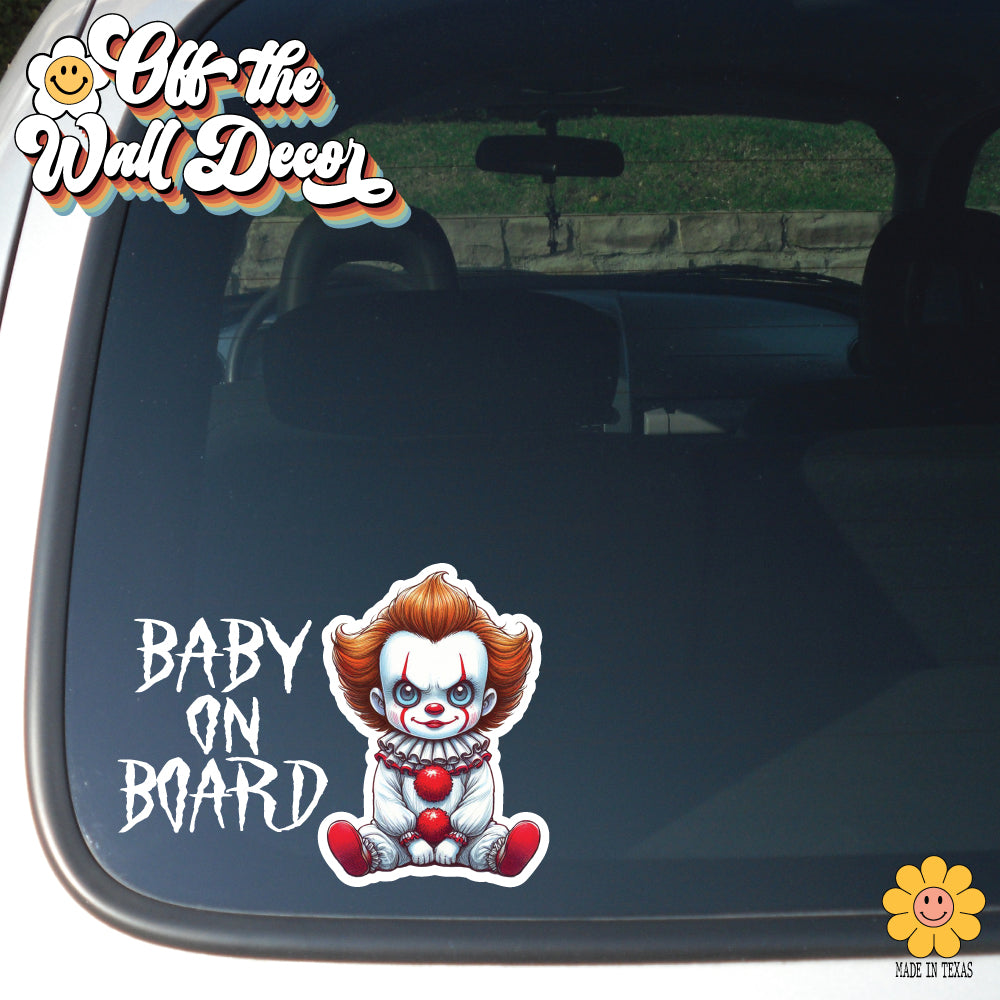 Scary Clown | Baby on Board | Suction Cup Sign, Magnet OR Vinyl Decal Sticker