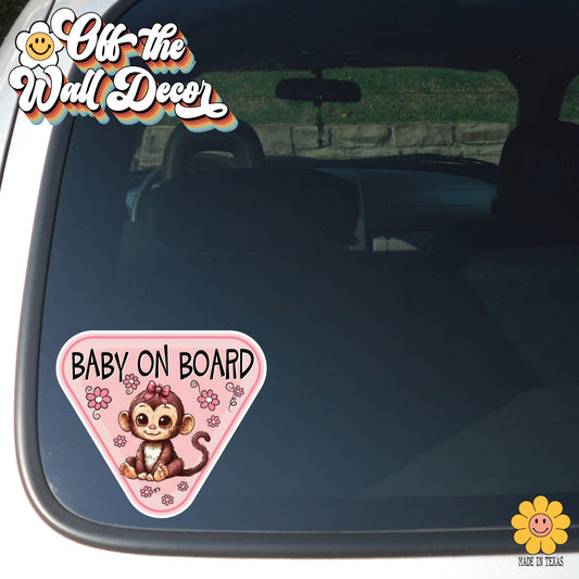 Baby Girl Monkey | Baby on Board | Suction Cup Sign, Magnet OR Vinyl Decal Sticker