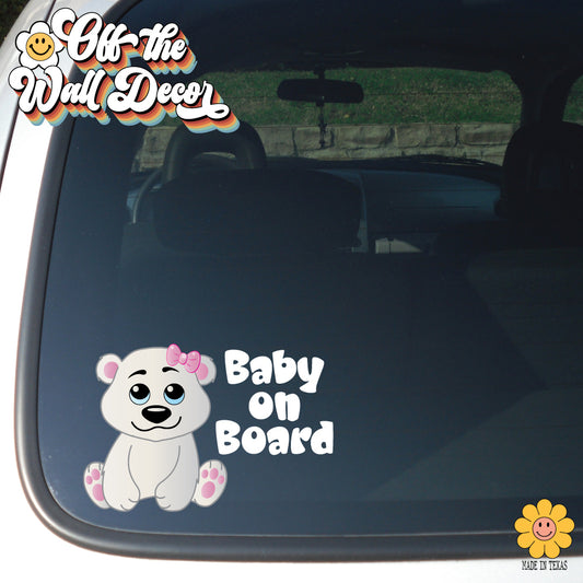 Polar Bear Girl | Baby on Board | Suction Cup Sign, Magnet OR Vinyl Decal Sticker