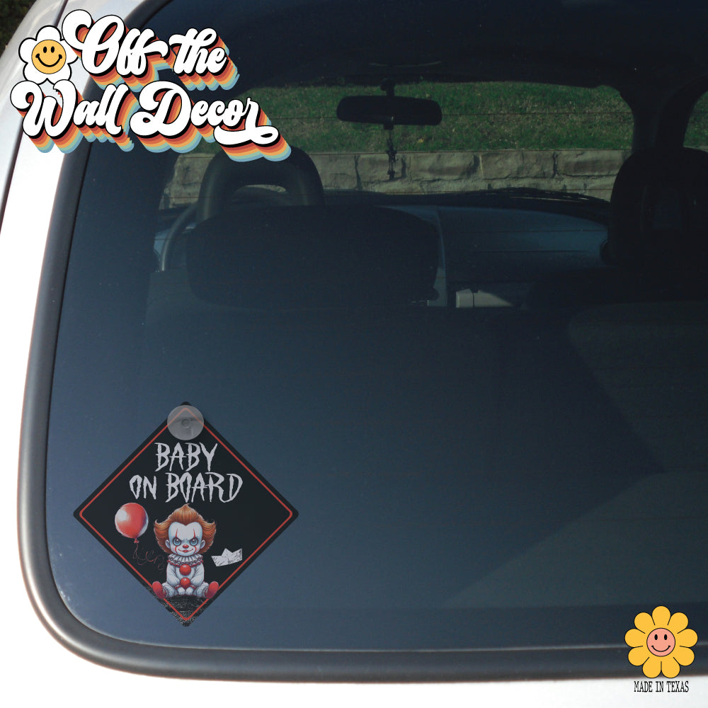 Scary Clown | Baby on Board | Suction Cup Sign, Magnet OR Vinyl Decal Sticker