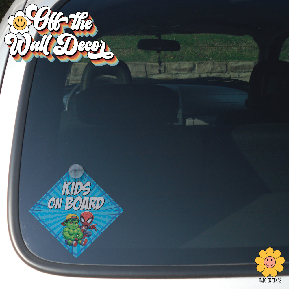Hulk & Spidey | Kids on Board | Suction Cup Sign, Magnet OR Vinyl Decal Sticker