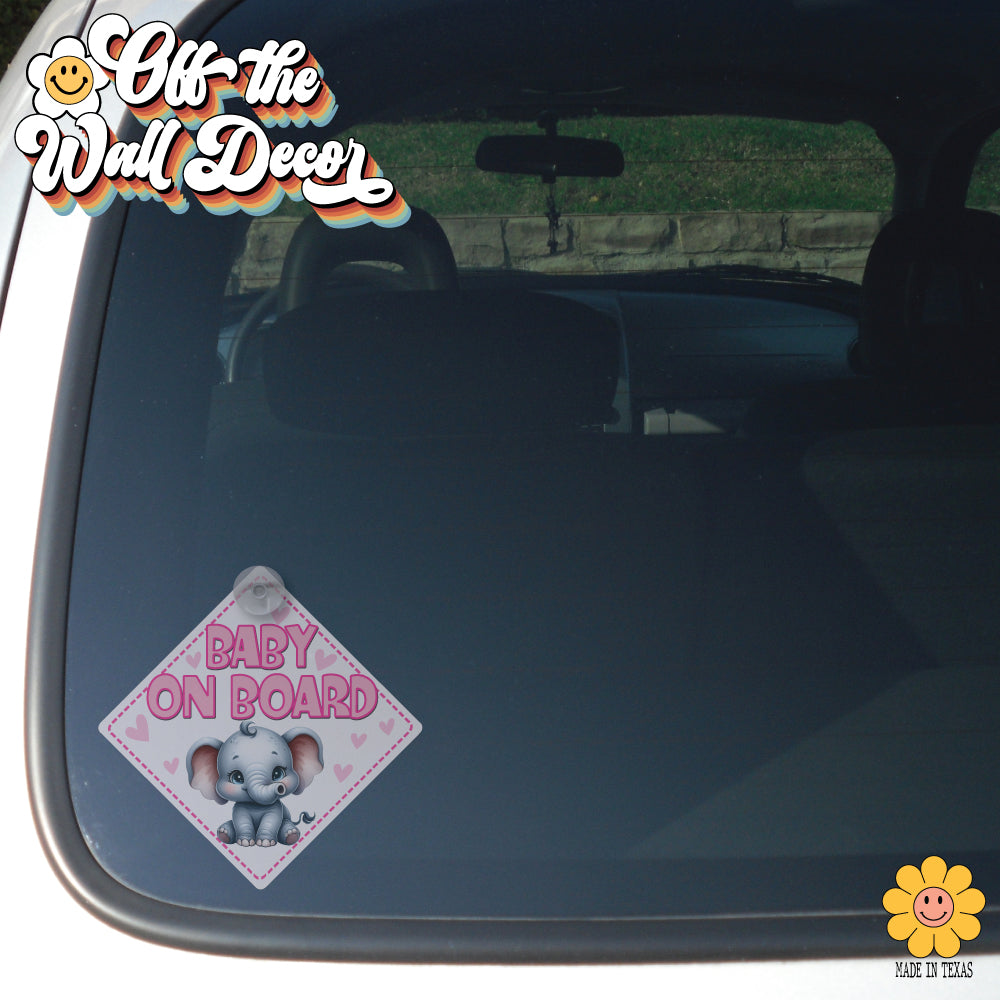 Baby Girl Elephant | Baby on Board | Suction Cup Sign, Magnet OR Vinyl Decal Sticker