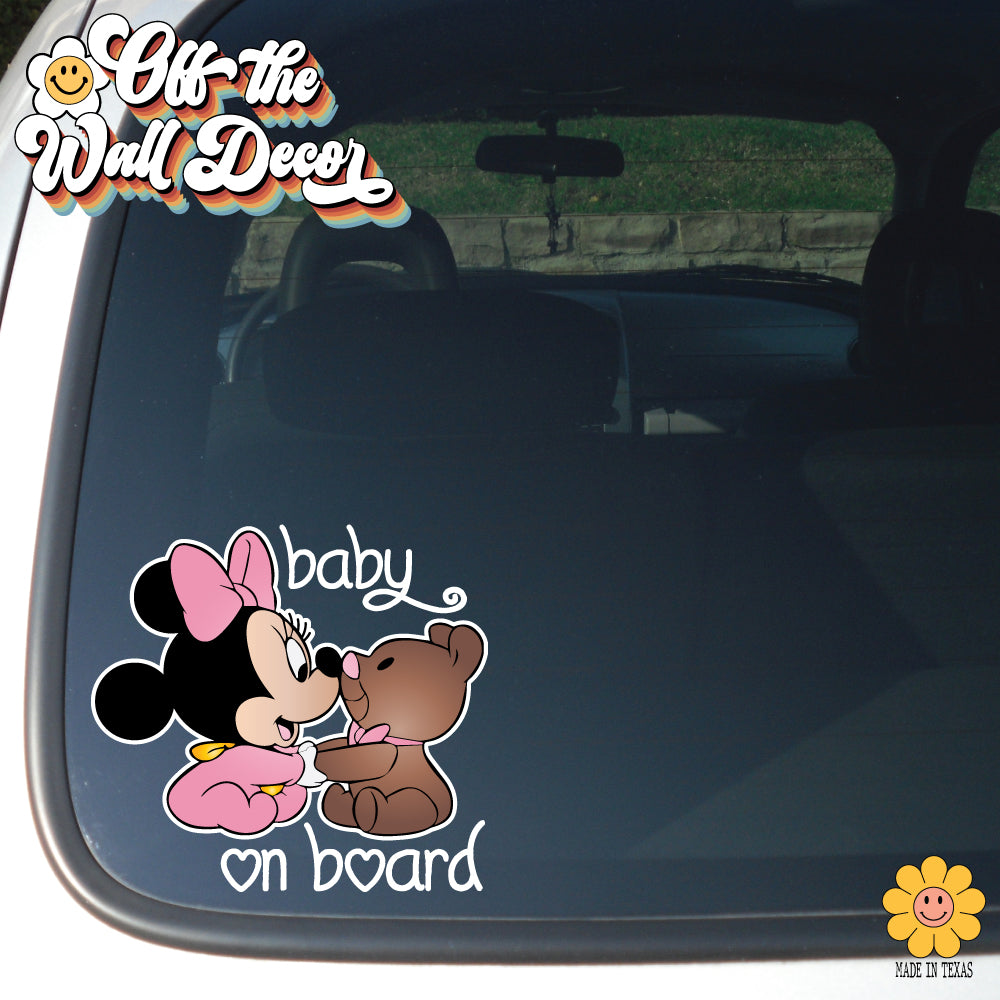 Baby Minnie & Teddy | Baby on Board | Suction Cup Sign, Magnet OR Vinyl Decal Sticker