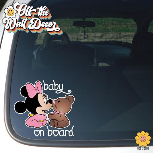 Baby Minnie & Teddy | Baby on Board | Suction Cup Sign, Magnet OR Vinyl Decal Sticker