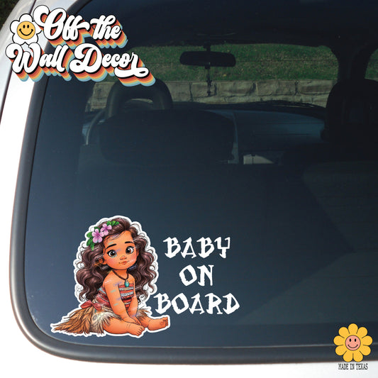 Moana Hawaiian Princess | Baby on Board | Vinyl Decal Sticker