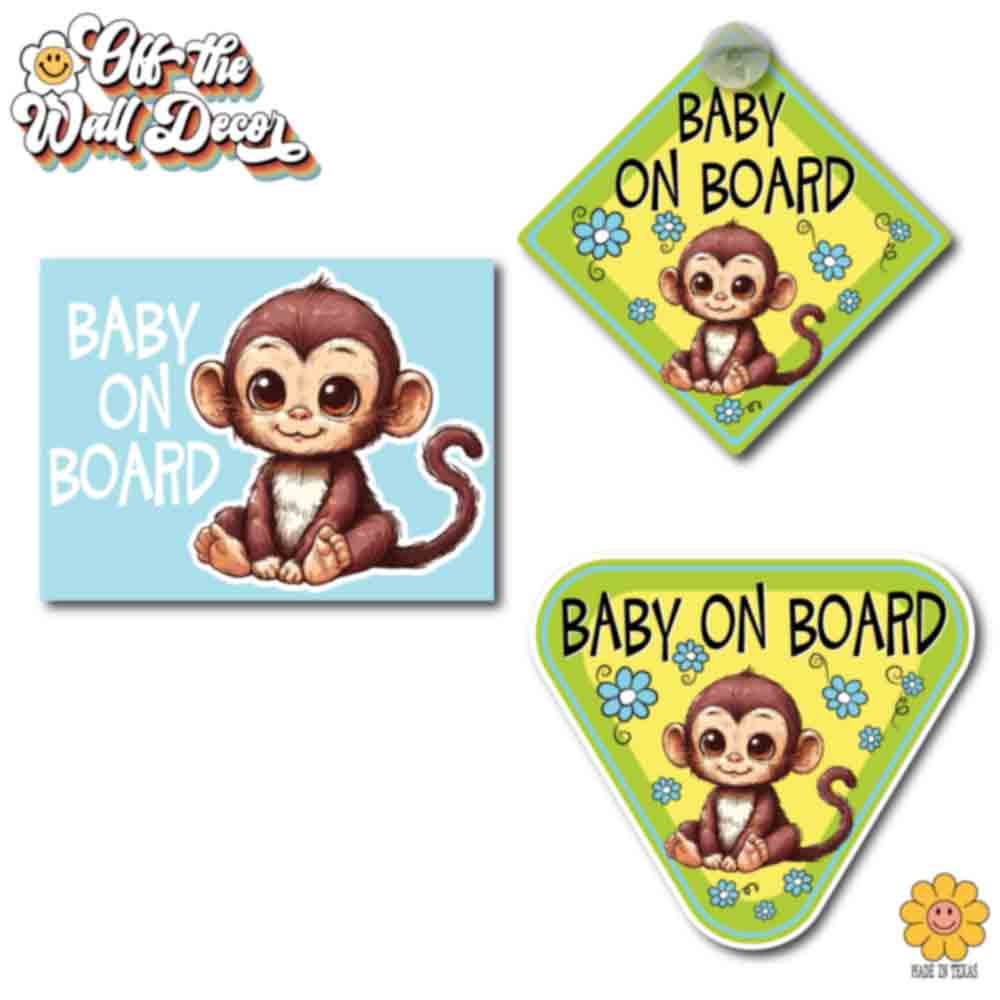 Baby Boy Monkey | Baby on Board | Suction Cup Sign, Magnet OR Vinyl Decal Sticker