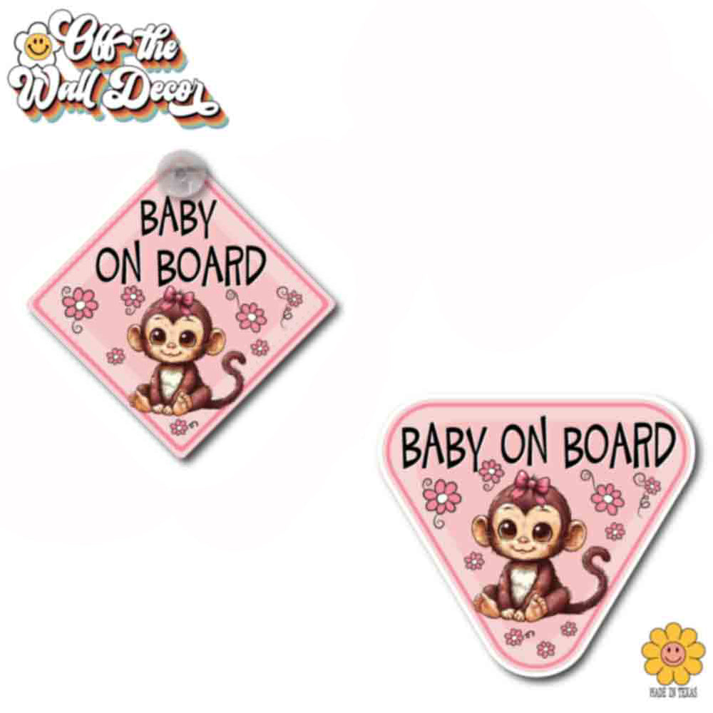 Baby Girl Monkey | Baby on Board | Suction Cup Sign, Magnet OR Vinyl Decal Sticker