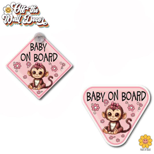 Baby Girl Monkey | Baby on Board | Suction Cup Sign, Magnet OR Vinyl Decal Sticker