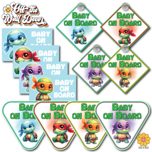 Turtle Characters | Baby on Board | Magnet OR Vinyl Decal Sticker