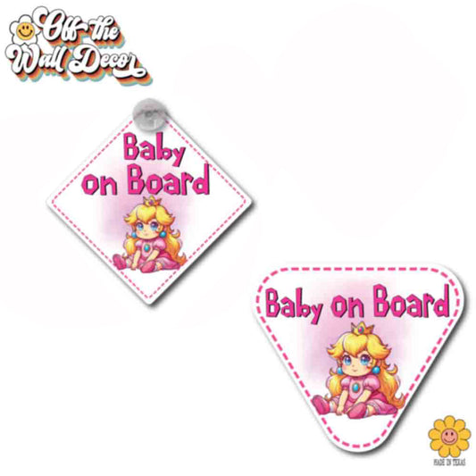 Baby Princess Peach | Baby on Board | Suction Cup Sign, Magnet OR Vinyl Decal Sticker