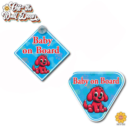 Red Puppy | Baby on Board | Suction Cup Sign, Magnet OR Vinyl Decal Sticker
