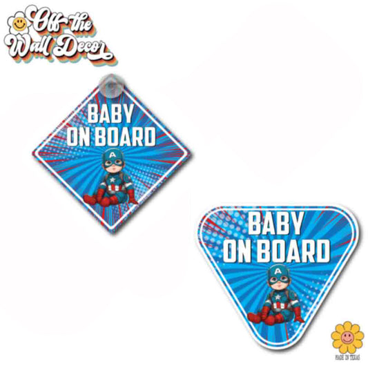 Little Captain America | Baby on Board | Suction Cup Sign, Magnet OR Vinyl Decal Sticker