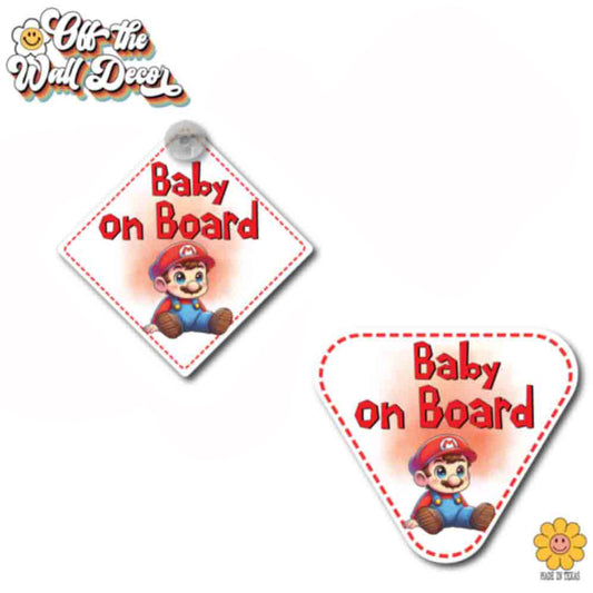 Baby Mario | Baby on Board | Suction Cup Sign, Magnet OR Vinyl Decal Sticker