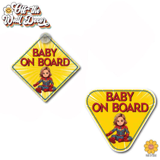 Little Captain Marvel | Baby on Board | Suction Cup Sign, Magnet OR Vinyl Decal Sticker