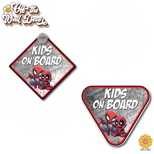 Deadpool & Spidey | Kids on Board | Suction Cup Sign, Magnet OR Vinyl Decal Sticker