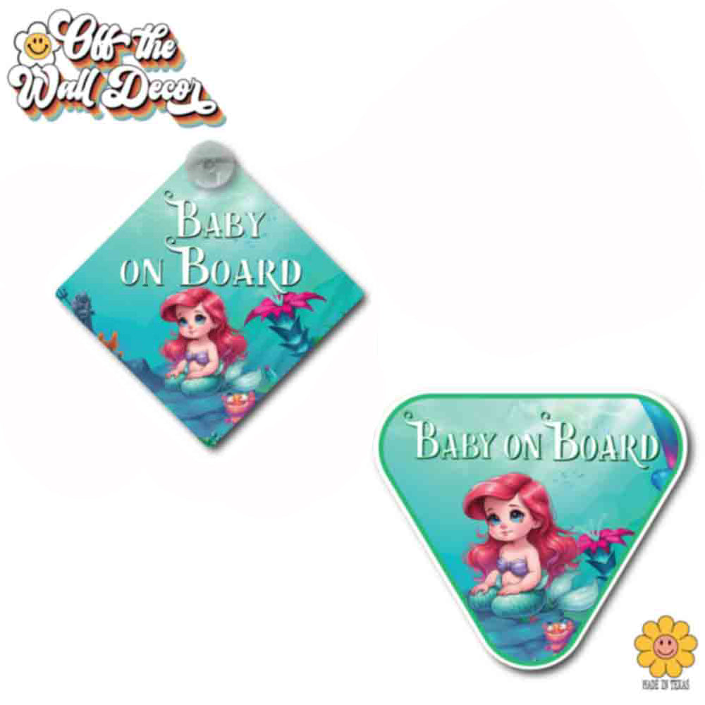 Little Mermaid Ariel | Baby on Board | Suction Cup Sign, Magnet OR Vinyl Decal Sticker