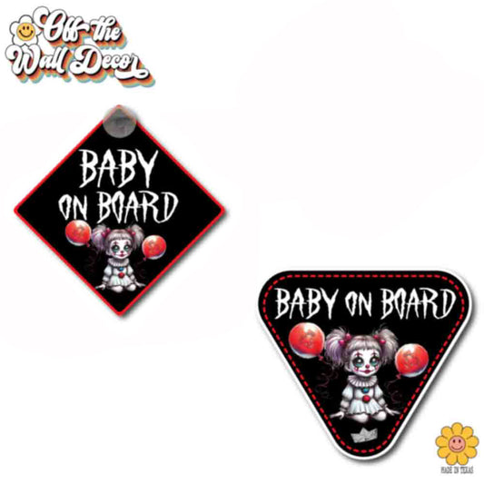 Scary Girly Clown | Baby on Board | Suction Cup Sign, Magnet OR Vinyl Decal Sticker
