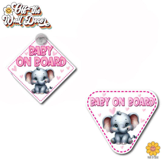 Baby Girl Elephant | Baby on Board | Suction Cup Sign, Magnet OR Vinyl Decal Sticker