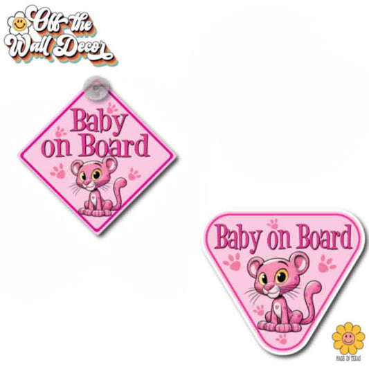 Little Pink Panther | Baby on Board | Suction Cup Sign, Magnet OR Vinyl Decal Sticker