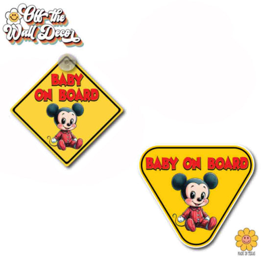Baby on Board | Baby Mickey | Suction Cup Sign, Magnet OR Vinyl Decal Sticker