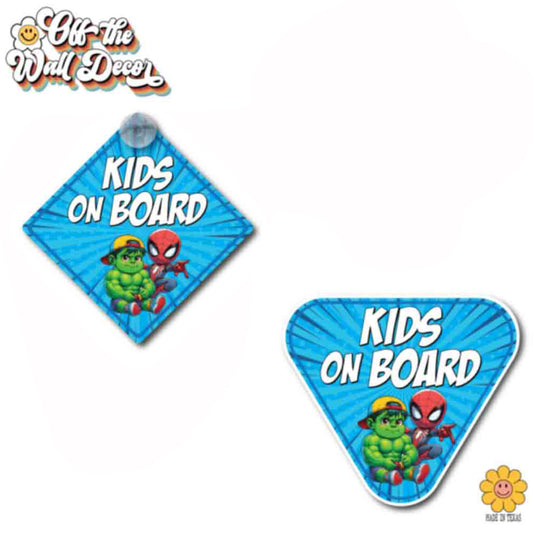 Hulk & Spidey | Kids on Board | Suction Cup Sign, Magnet OR Vinyl Decal Sticker