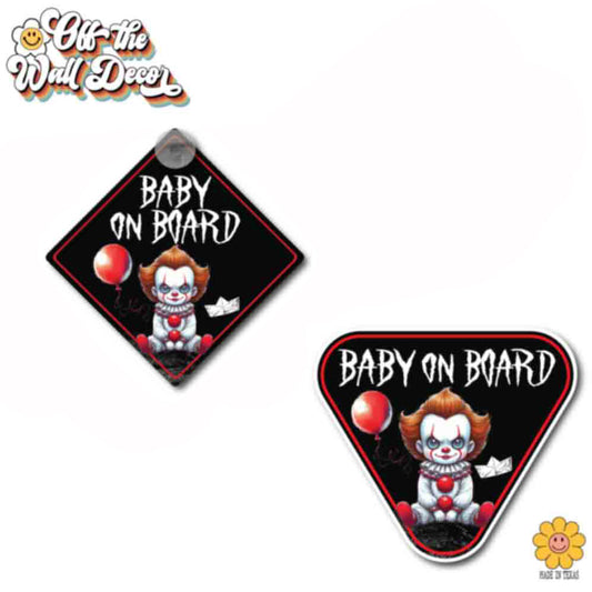 Scary Clown | Baby on Board | Suction Cup Sign, Magnet OR Vinyl Decal Sticker