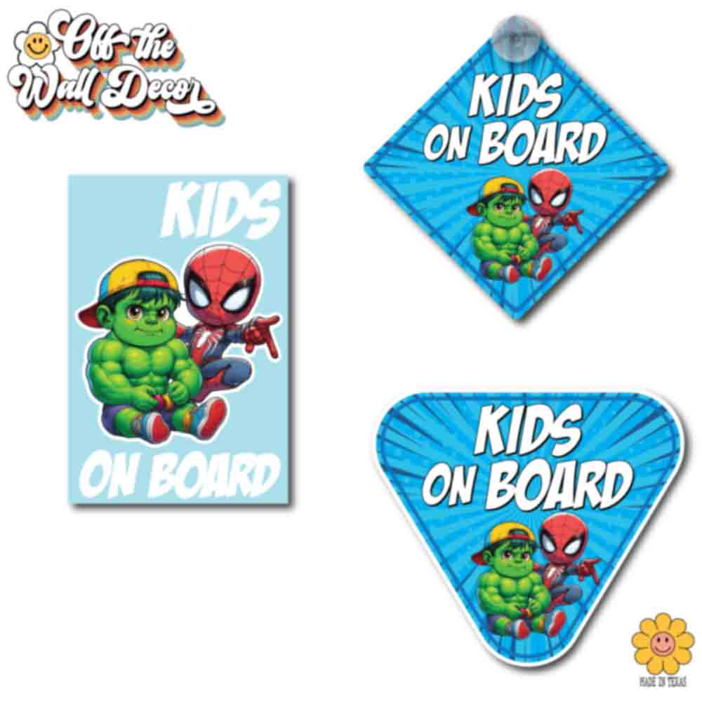 Hulk & Spidey | Kids on Board | Suction Cup Sign, Magnet OR Vinyl Decal Sticker