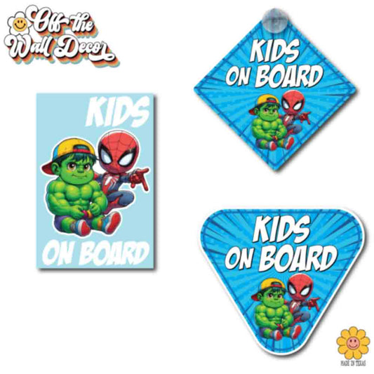 Hulk & Spidey | Kids on Board | Suction Cup Sign, Magnet OR Vinyl Decal Sticker