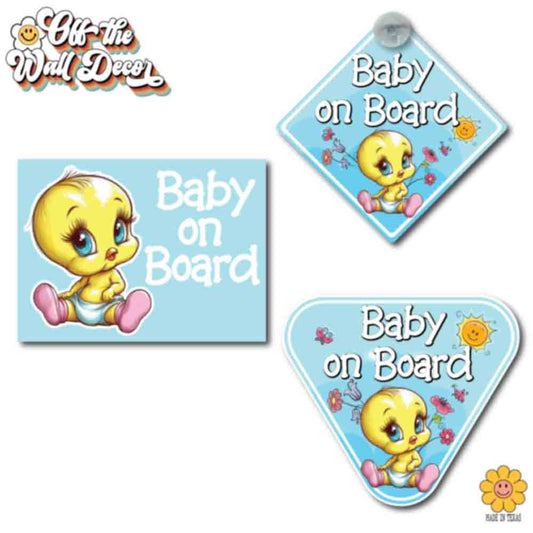 Baby Tweety Bird | Baby on Board | Suction Cup Sign, Magnet OR Vinyl Decal Sticker
