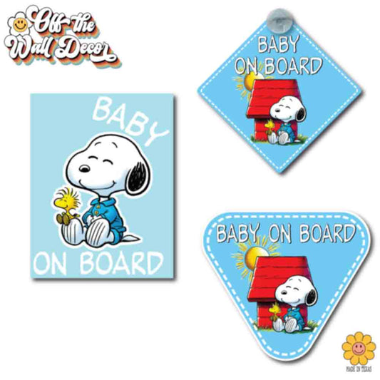 Little Snoopy Pup & Friend | Baby on Board | Suction Cup Sign, Magnet OR Vinyl Decal Sticker