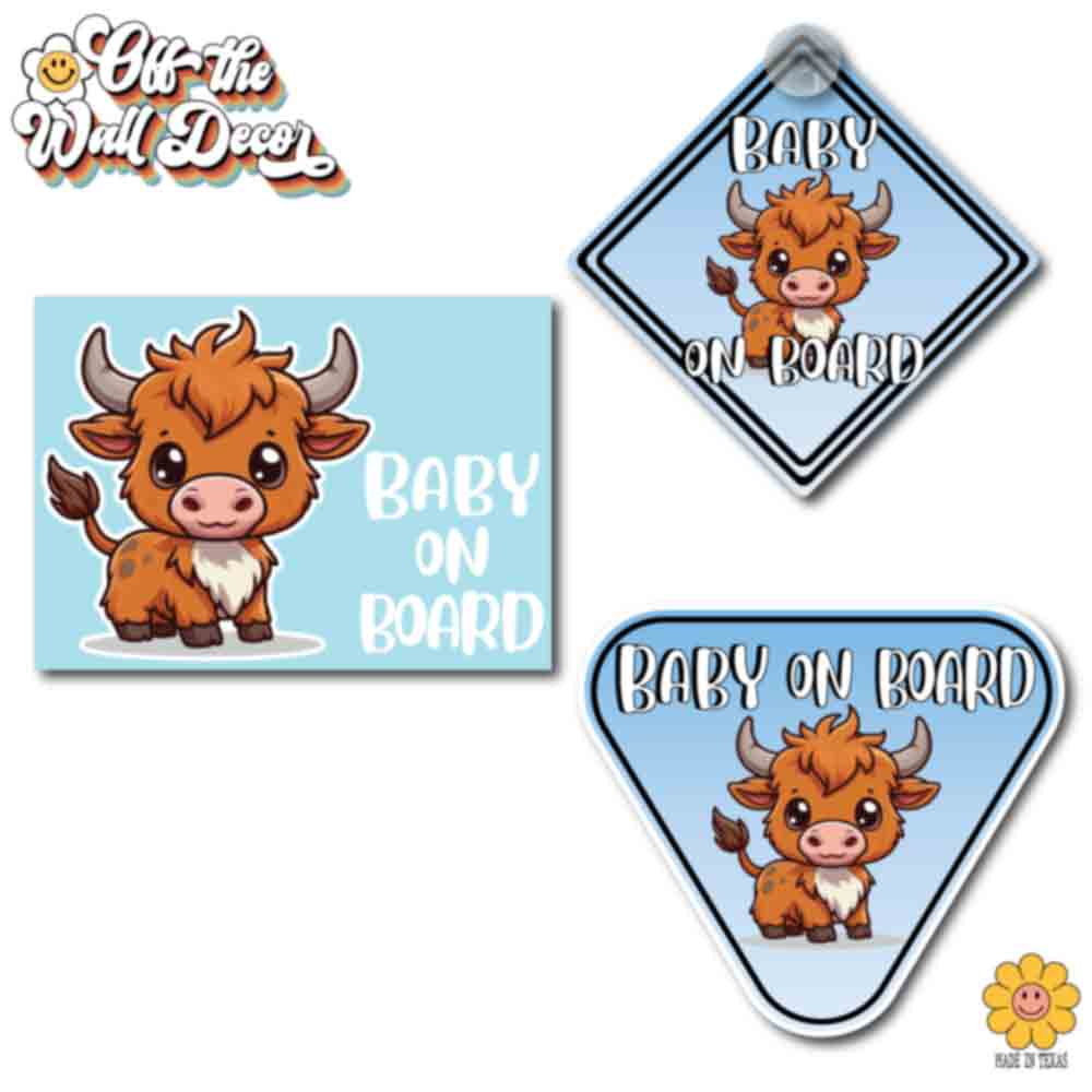 Baby Highland Cow | Baby on Board | Suction Cup Sign, Magnet OR Vinyl Decal Sticker