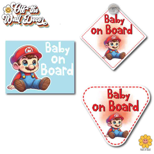 Baby Mario | Baby on Board | Suction Cup Sign, Magnet OR Vinyl Decal Sticker