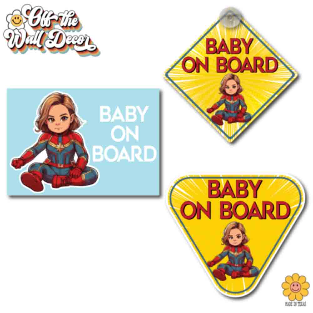 Little Captain Marvel | Baby on Board | Suction Cup Sign, Magnet OR Vinyl Decal Sticker