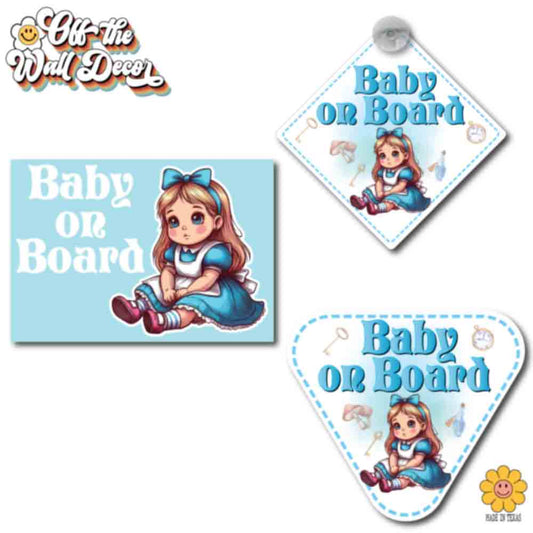 Little Alice in Wonderland | Baby on Board | Suction Cup Sign, Magnet OR Vinyl Decal Sticker
