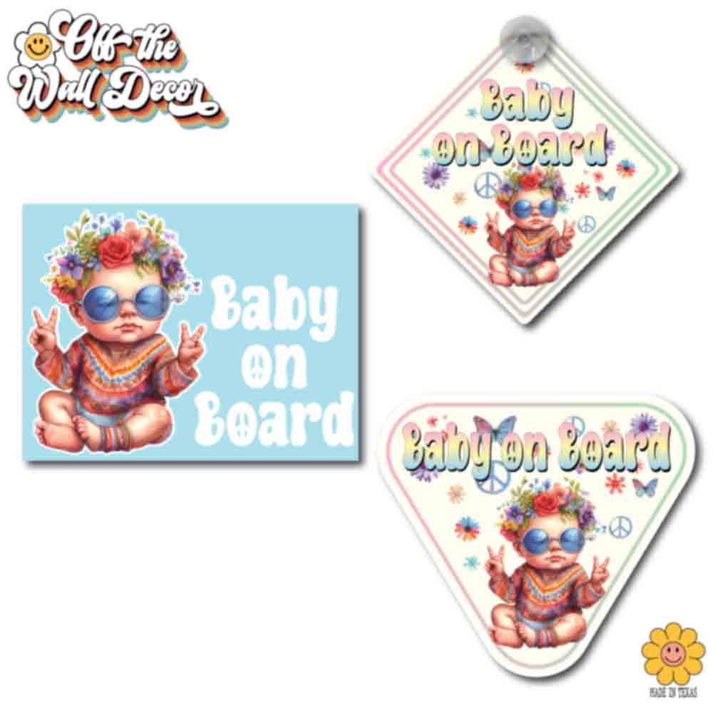 Groovy Hippie Baby | Baby on Board | Suction Cup Sign, Magnet OR Vinyl Decal Sticker