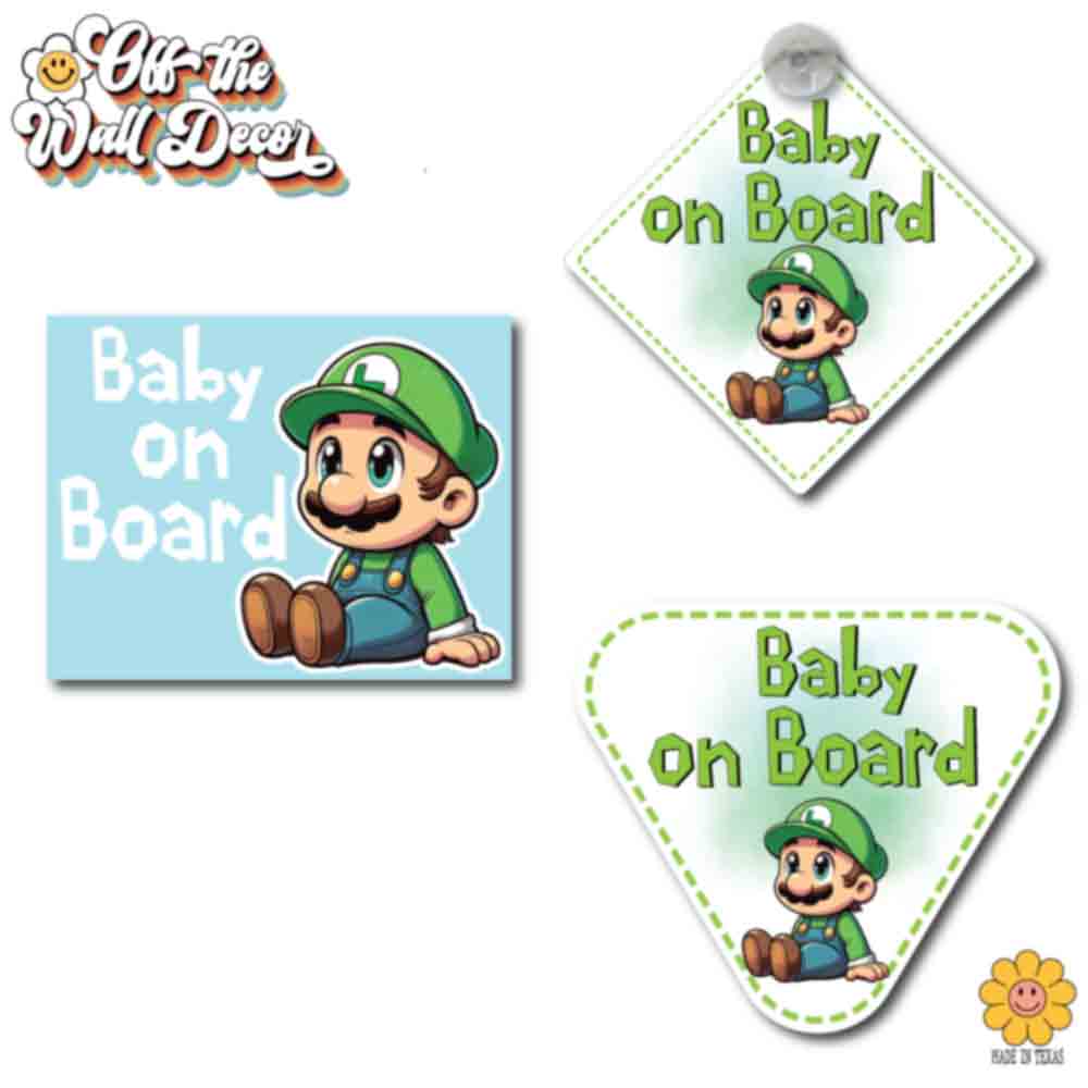 Baby Luigi | Baby on Board | Suction Cup Sign, Magnet OR Vinyl Decal Sticker