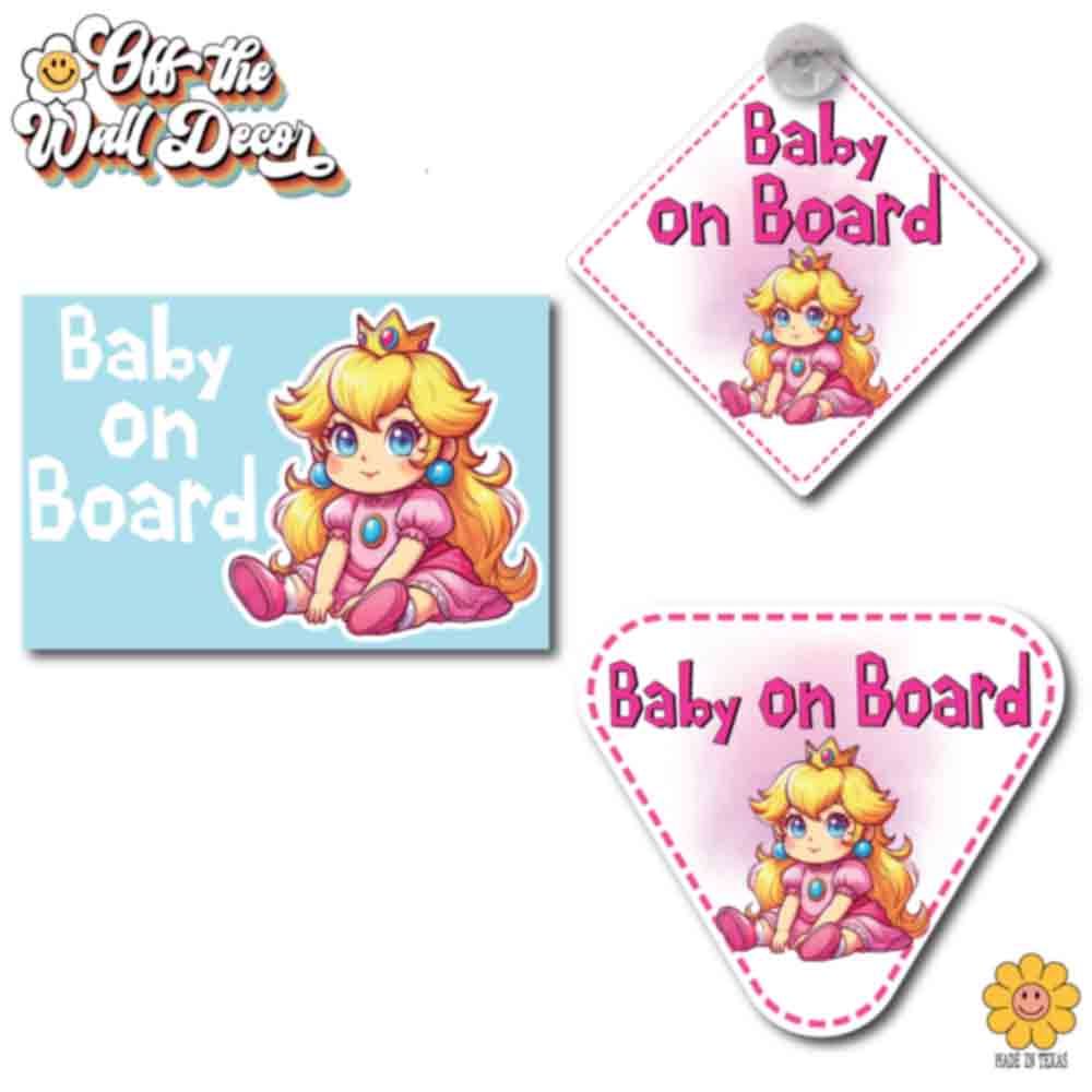 Baby Princess Peach | Baby on Board | Suction Cup Sign, Magnet OR Vinyl Decal Sticker