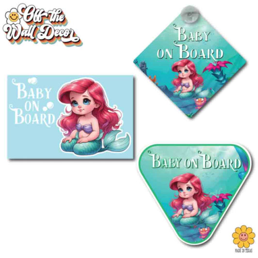 Little Mermaid Ariel | Baby on Board | Suction Cup Sign, Magnet OR Vinyl Decal Sticker