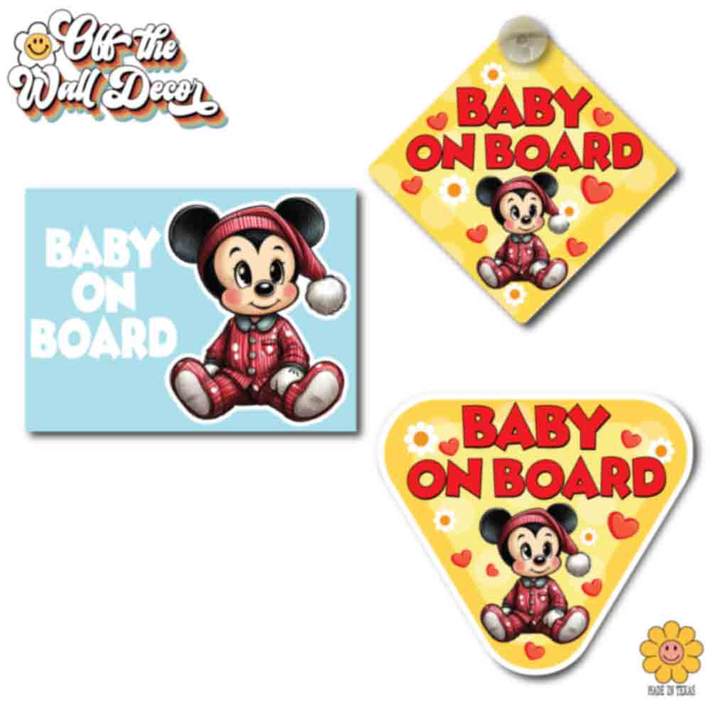 Baby Mickey | Baby on Board | Suction Cup Sign, Magnet OR Vinyl Decal Sticker