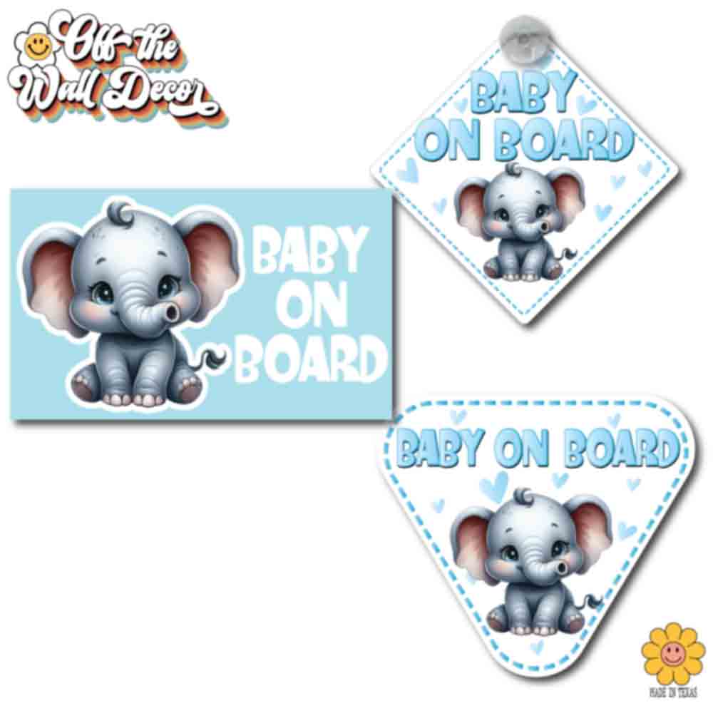 Baby Boy Elephant | Baby on Board | Suction Cup Sign, Magnet OR Vinyl Decal Sticker