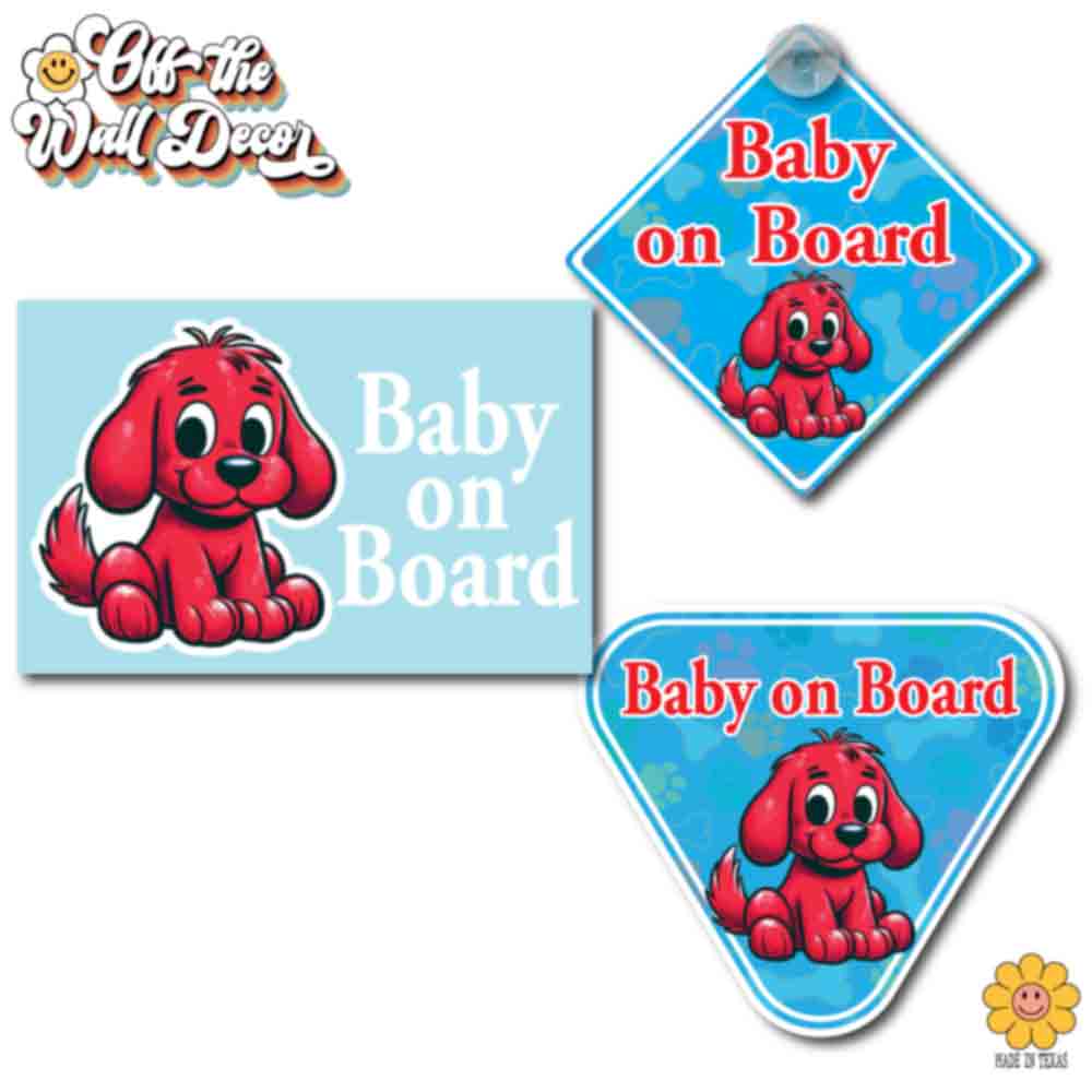 Red Puppy | Baby on Board | Suction Cup Sign, Magnet OR Vinyl Decal Sticker