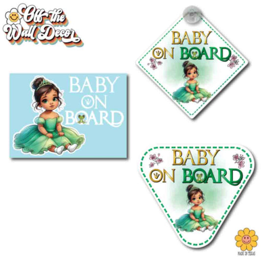 Baby Princess Tiana | Baby on Board | Suction Cup Sign, Magnet OR Vinyl Decal Sticker